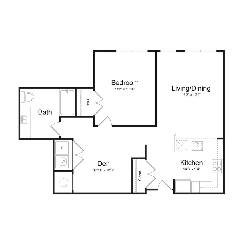 Floor Plan - One Bedroom/One Bath  (1Ns-A) Den