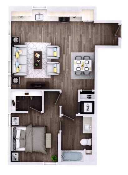 Floor Plan - 1BD, 1BTH B