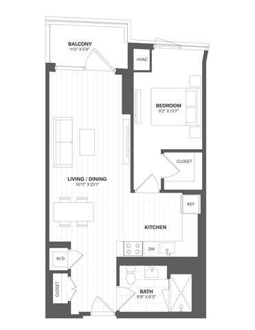 Floor Plan - 1 Bed/1 Bath-a69