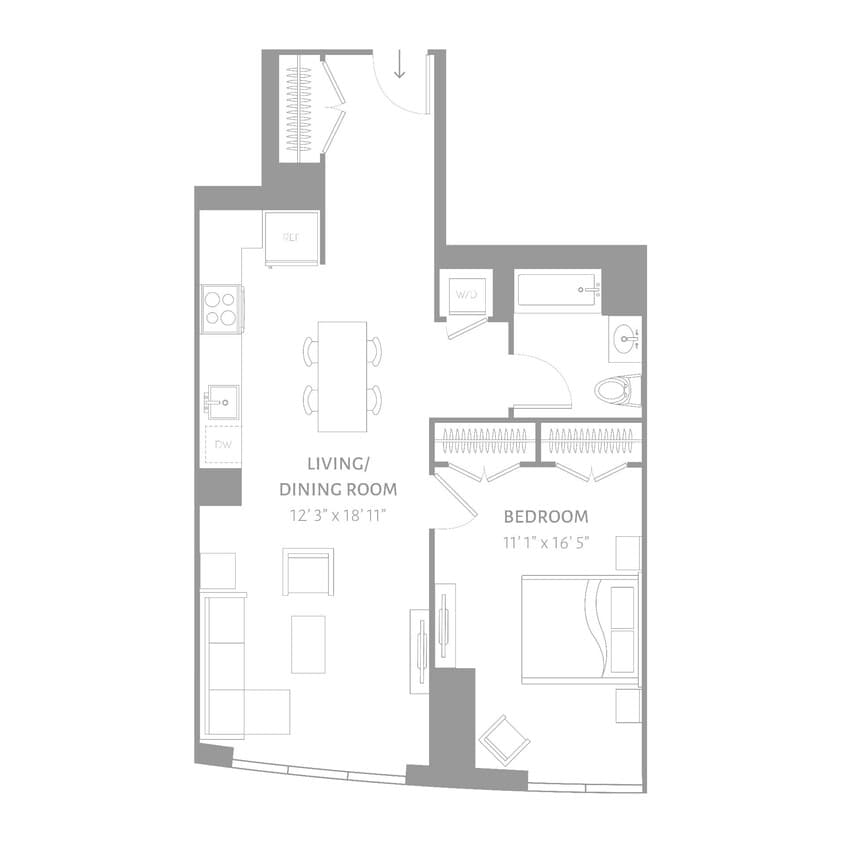 Floor Plan - ELLIPSE - 1 Bedroom One Bathroom