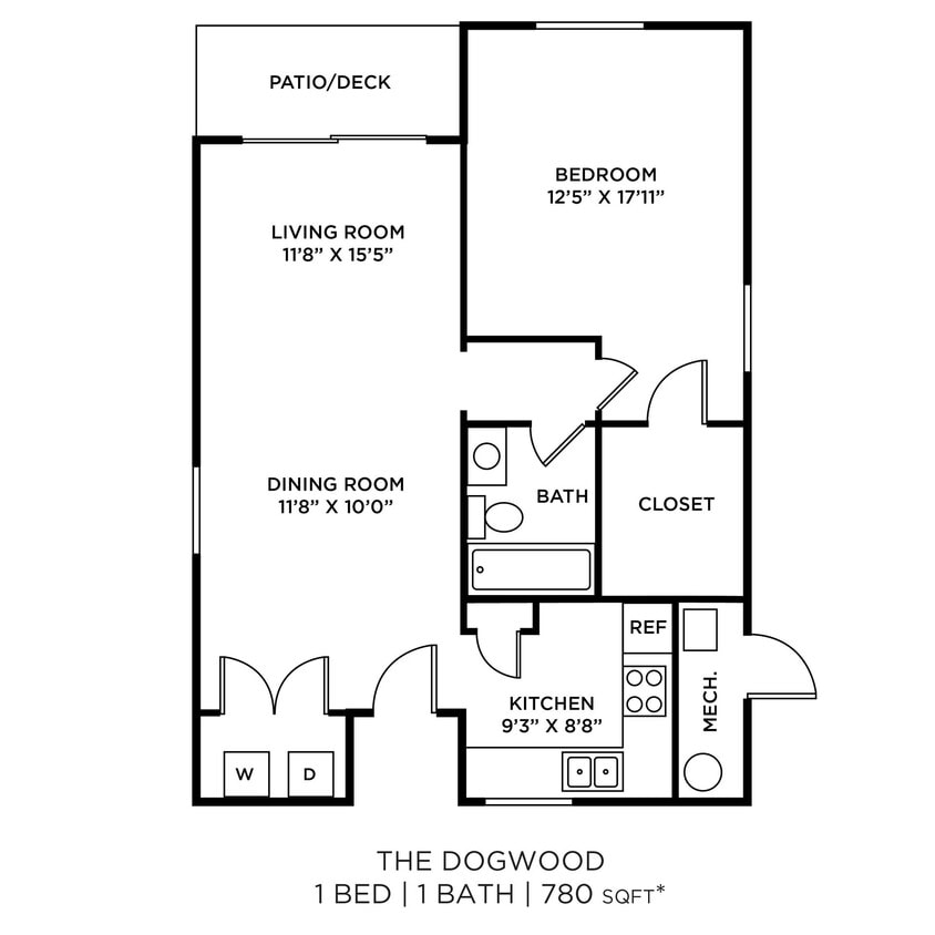 Floor Plan - Dogwood 1x1 B
