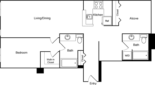 Floor Plan - 2 Bed 415 - 615 NE
