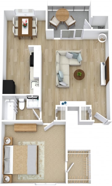 Osprey Pointe-Spoonbill-1x1-689 - Level 1 - 3D Floor Plan (1).png - 1 Bed 1 Bath