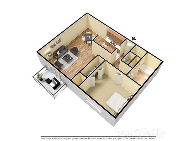 Floor Plan - 1 Bed, 1 Bath, West Phase
