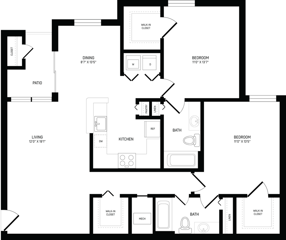 Floor Plan - 2 Bed/2 Bath-B2B