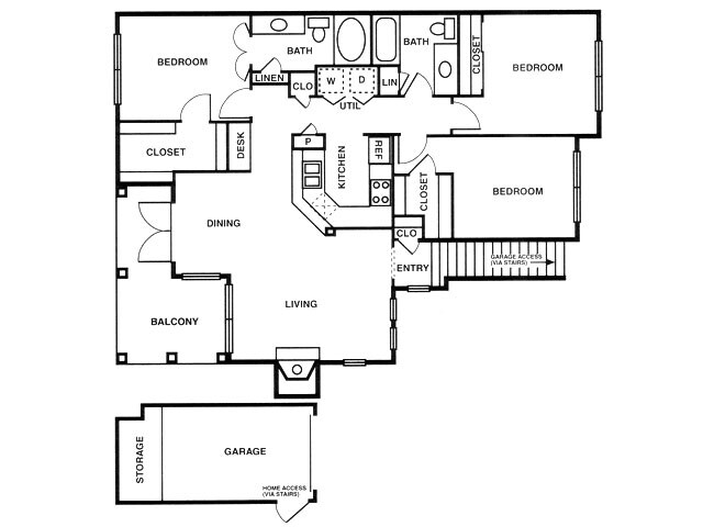 C1 three bed, two bath with dining room, attached garage and balcony - C1