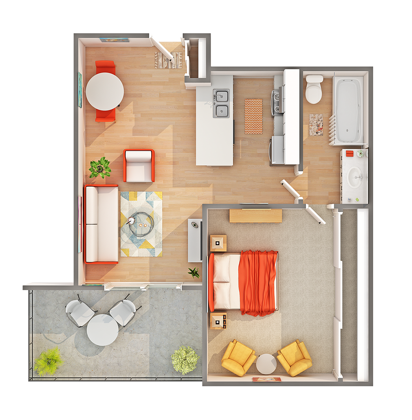 1BR x 1BA with West or East View Floorplan - 1 BR x 1 BA with West or East View
