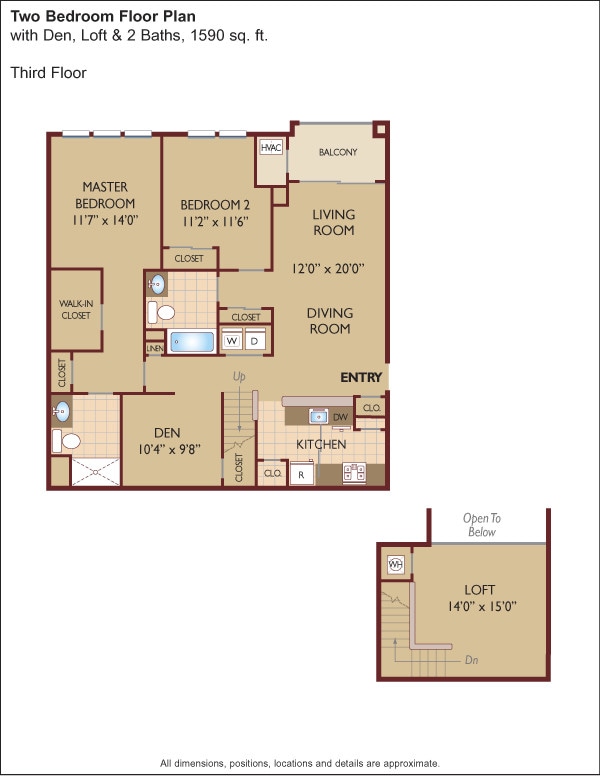Floor Plan - $1.92/sq.ft. - Two Bedroom with Den and Loft