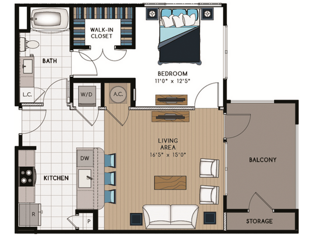 A4 Floorplan - 1 Bed, 1 Bath (140% Income Restricted)