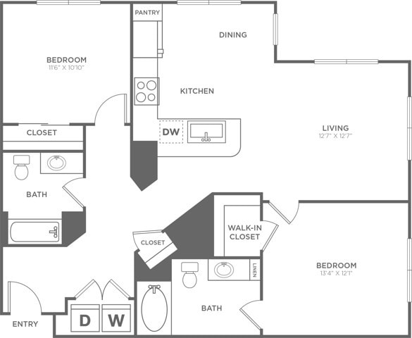 Two Bedroom Two Bath (1,137 SF) - Two Bedroom Two Bath (1,137 SF)