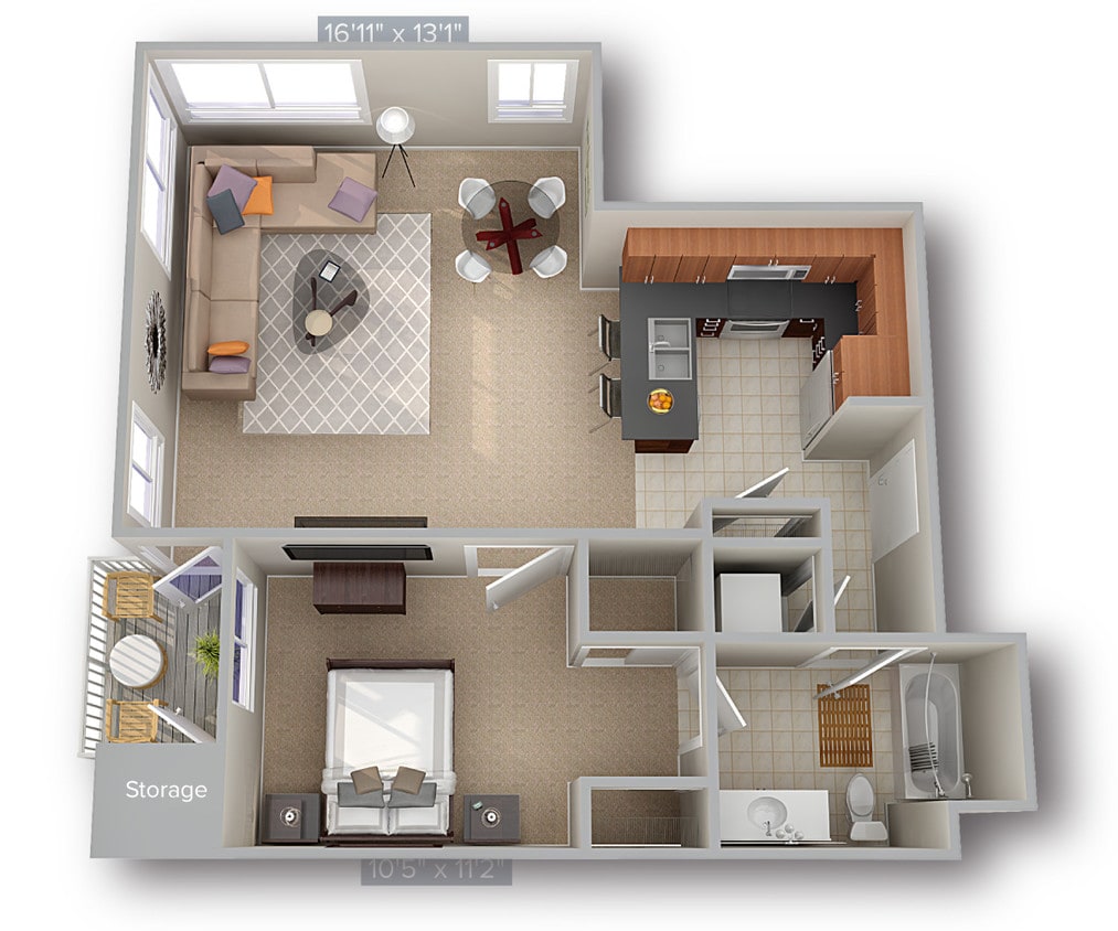 Floor Plan - 1 Bed 1 Bath 767