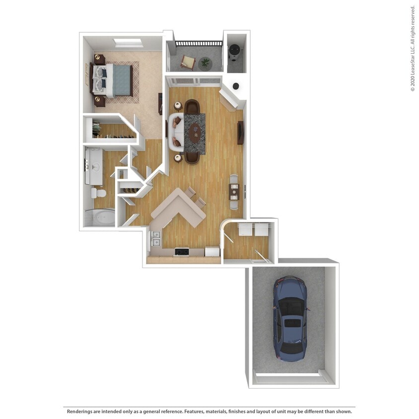 Floor Plan - 1 Bed 1 Bath 1-car Garage 929 SqFt (845 Net)