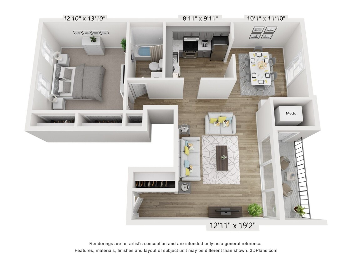 Floor Plan - C - 1BR 1BA (760sf)