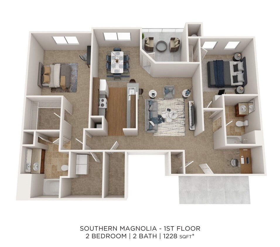 Floor Plan - Two Bedroom 2 Bath - 1,228 sqft