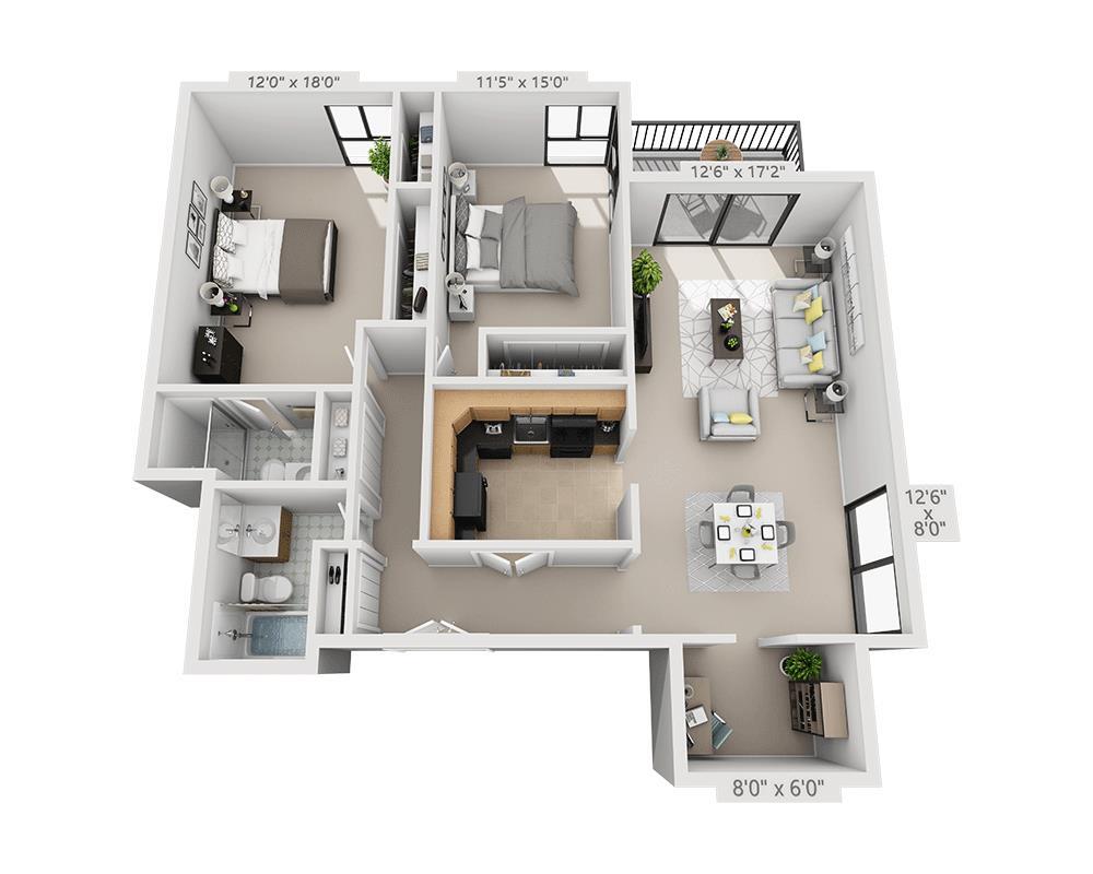Floor Plan - Tower (2 Bedroom Den)