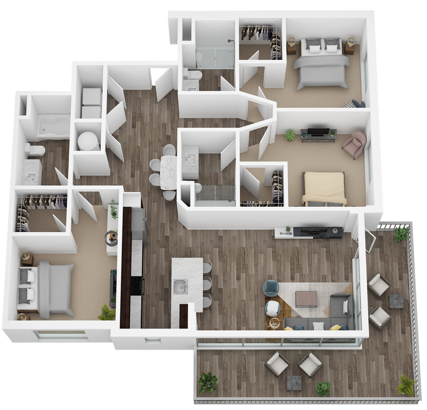 Large 3Bd 3Ba w Balcony 3 D.png - Three Bed/Three Bath/LUX