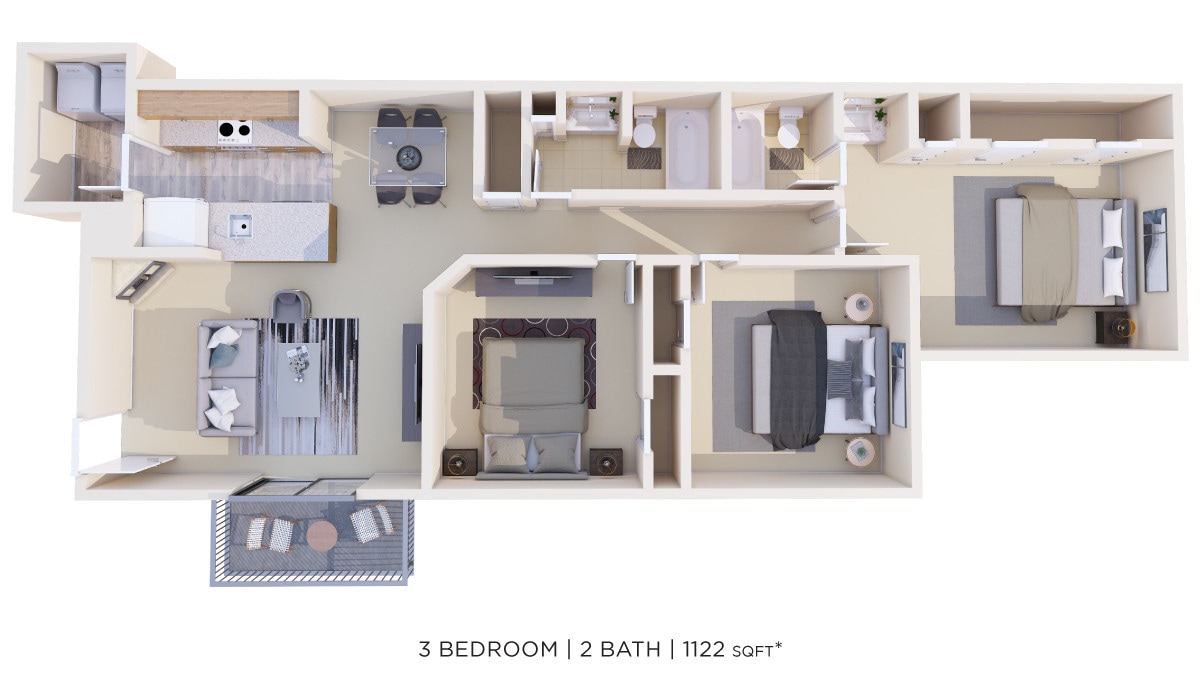Floor Plan - Three Bedroom 2 Bath
