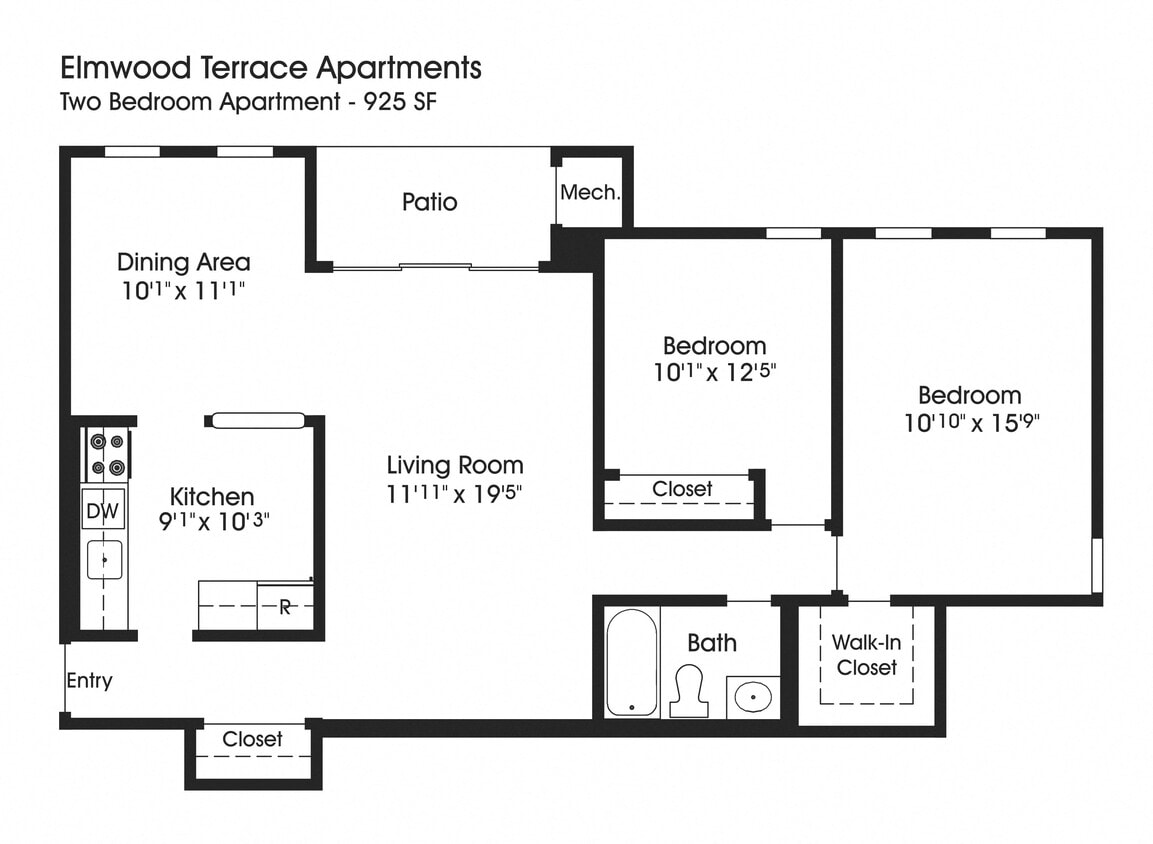 Floor Plan - 2BR 1BA (925sf)