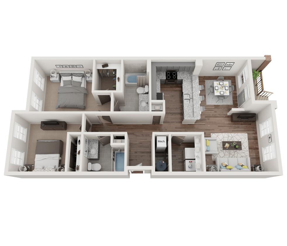 Floor Plan - 48m - 2BR 2BA (1043 SF)