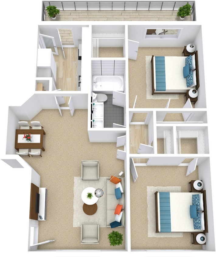 Floor Plan - 2 Bedroom, 1 Bath - 975 sqft