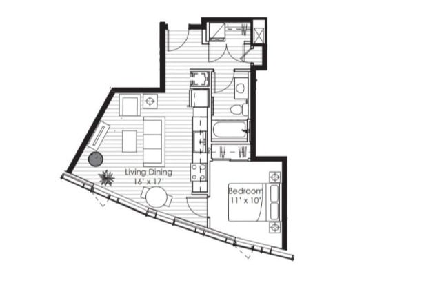 Floorplan X13; Levels 5-12, 15-17 - 1x1 J