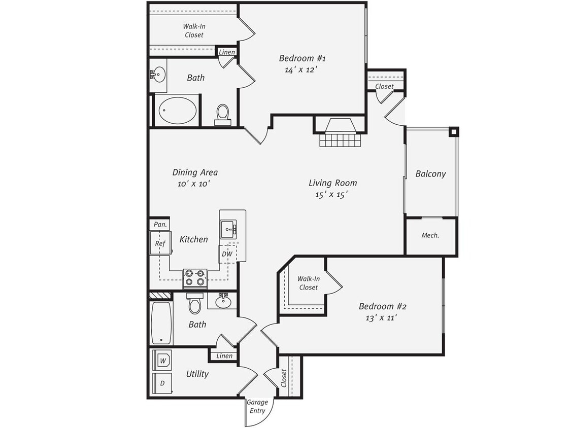 Floor Plan - 2 Bed/2 Bath-B1G