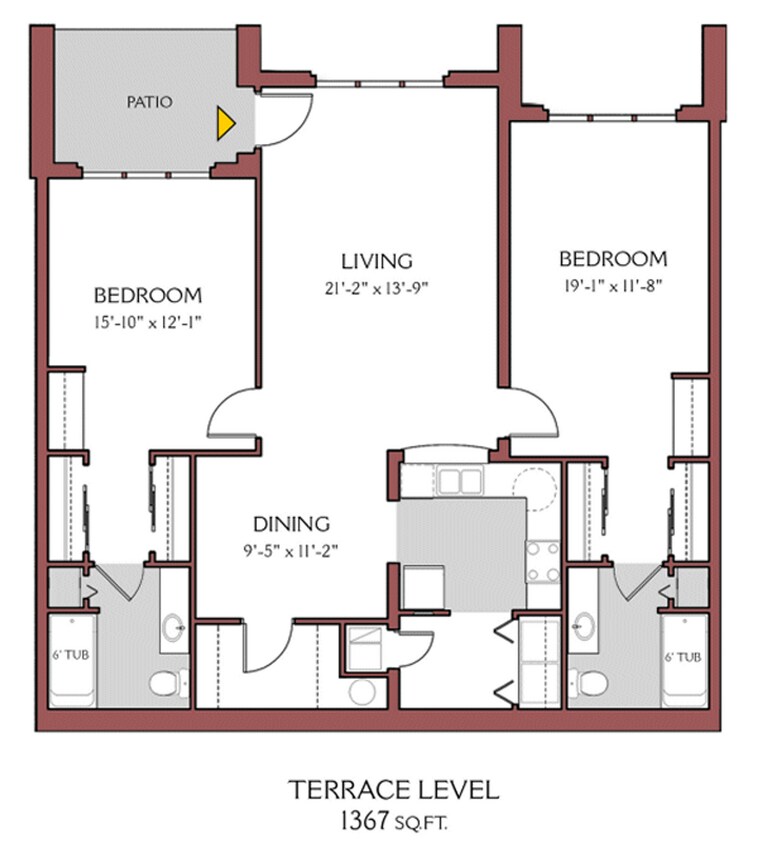 Floor Plan - 2 Bed/2 Bath (Terrace) - Wood Floors