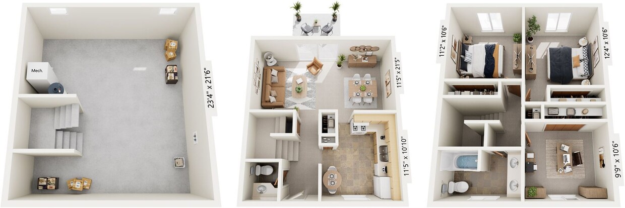 Floor Plan - Three-Bedroom Townhome