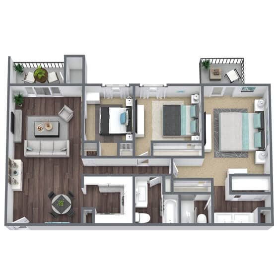 Floor Plan - 3 Bed - 2 Bath (Renovated)
