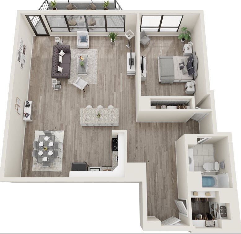Floor Plan - 1 BED 1 BATH BALCONY [A3]