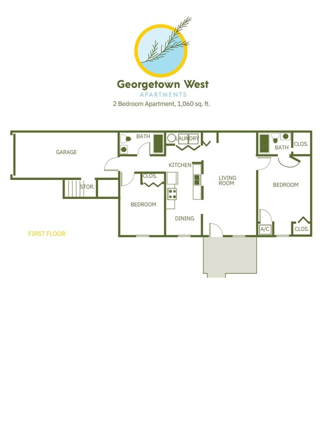 Floor Plan - 2 Bed, 2 Bath - 1,060 sq ft
