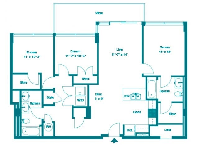 Powder PH - Three Bedroom Two Bath (1357 SF)