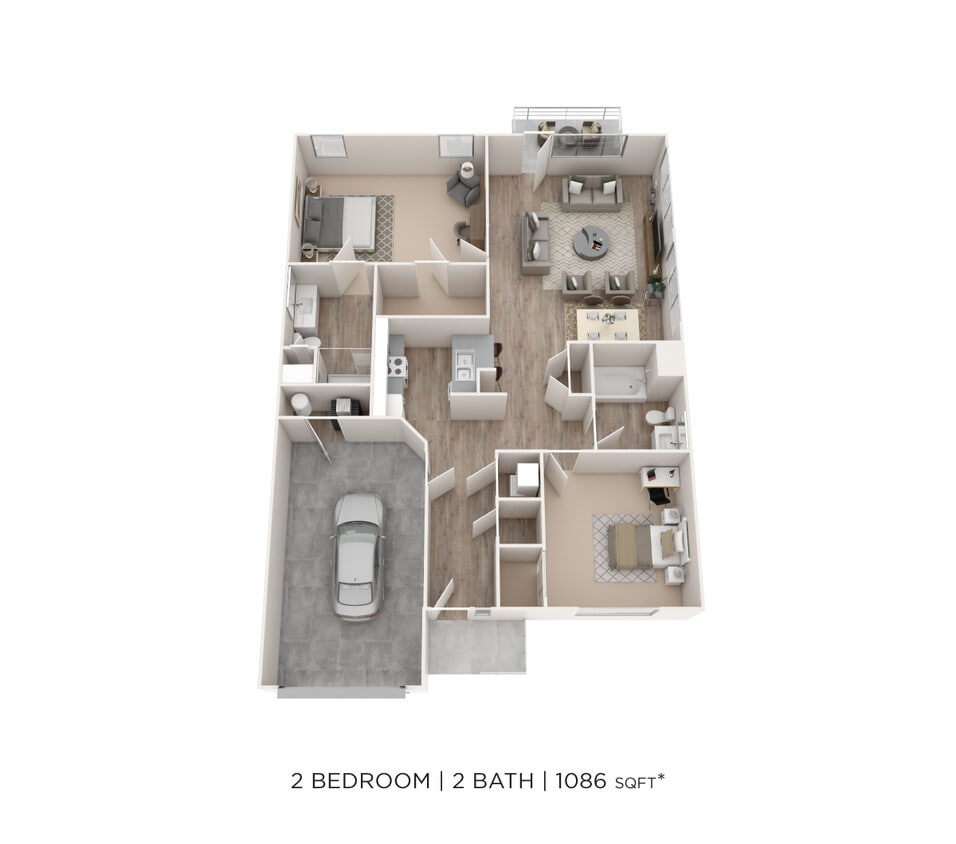 Floor Plan - Two Bedroom 2 Bath Ranch-style Townhome- 1,086 ...
