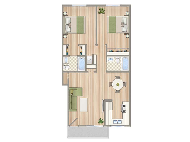 Floor Plan - 2 bed 2 bath