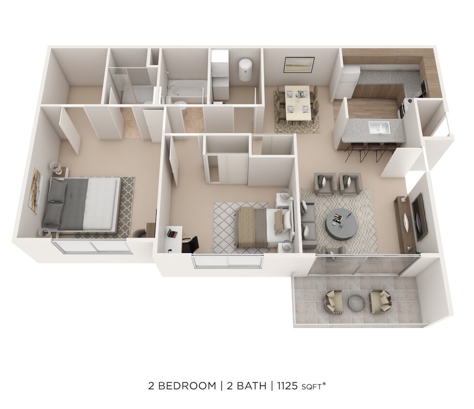 Floor Plan - Two Bedroom 2 Bath - 1,125 sqft