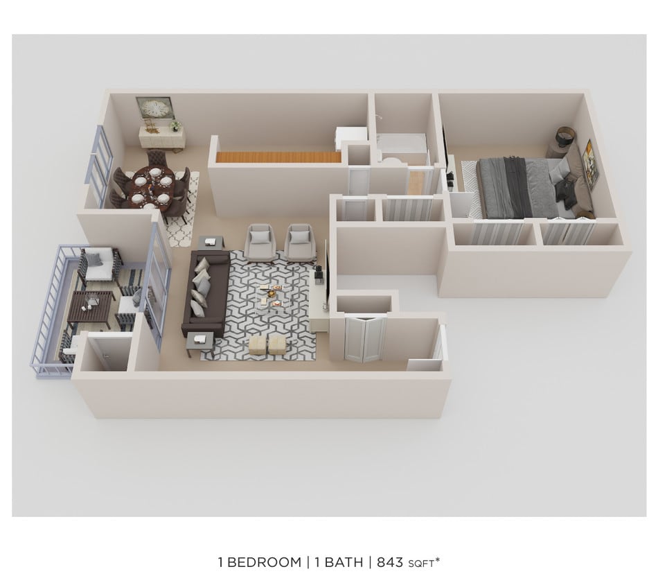 Floor Plan - One Bedroom - 843 sqft