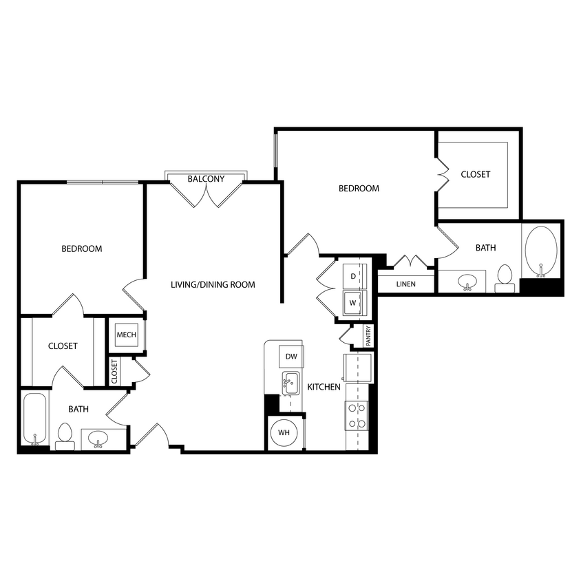 Floor Plan - 2 Bedroom, 2 Bath 1063 SF KD1.1