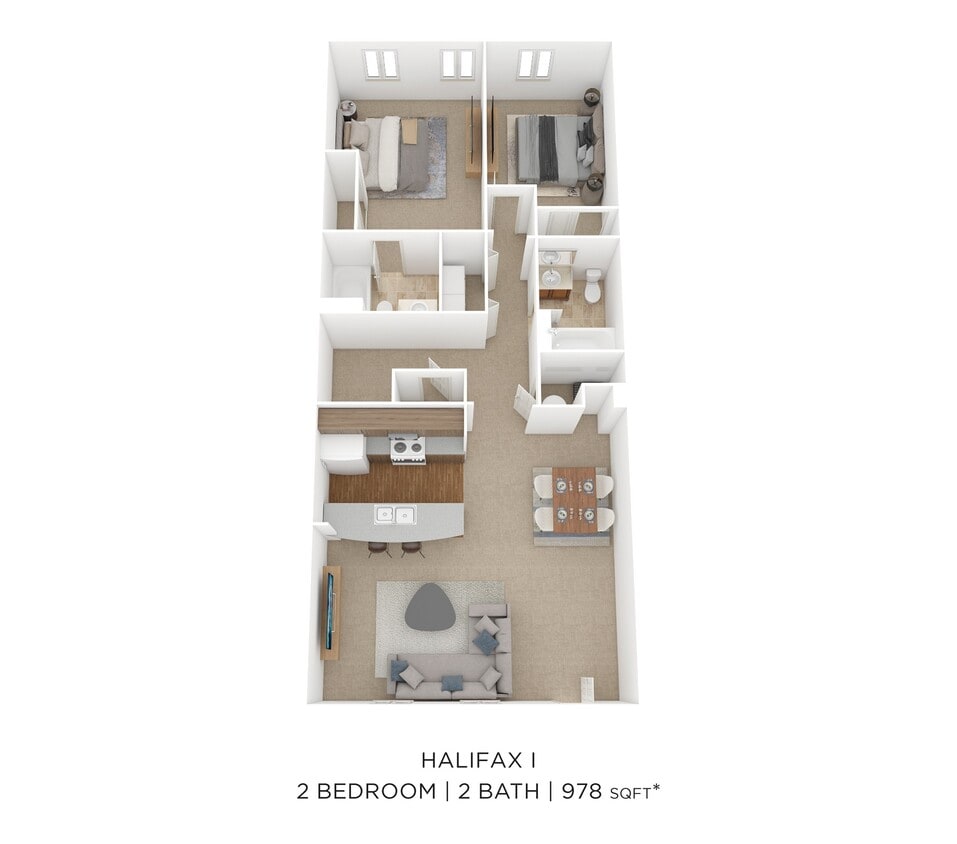 Floor Plan - Two Bedroom 2 Bath - Halifax I - 978 sqft