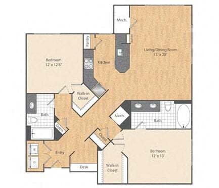 Floor Plan - 2 Bed/2 Bath-B4a