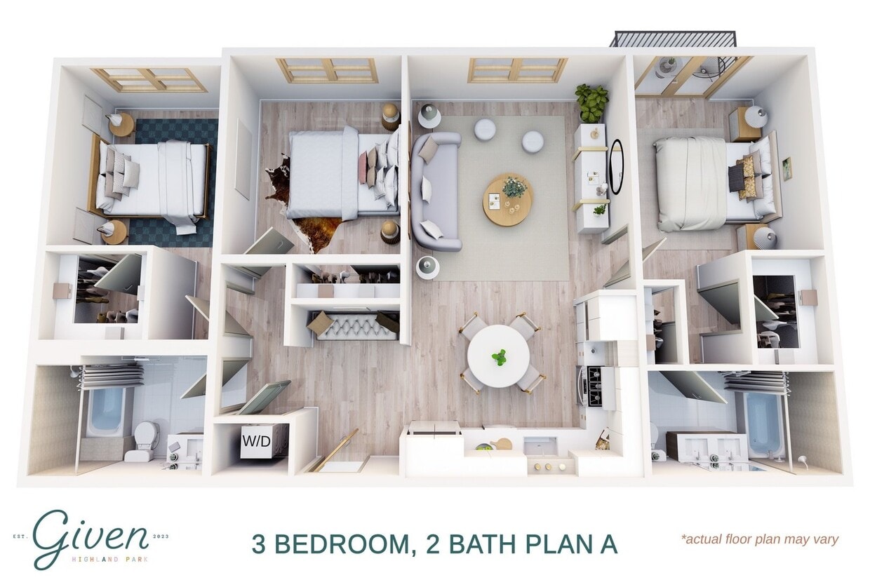 Floor Plan - 3 Bedroom, 2 Bath Plan A