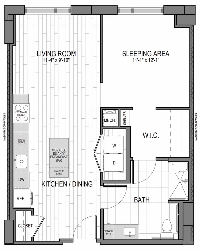 Unit 908 Floor Plan - STUDIO HANDICAP ACCESSIBLE