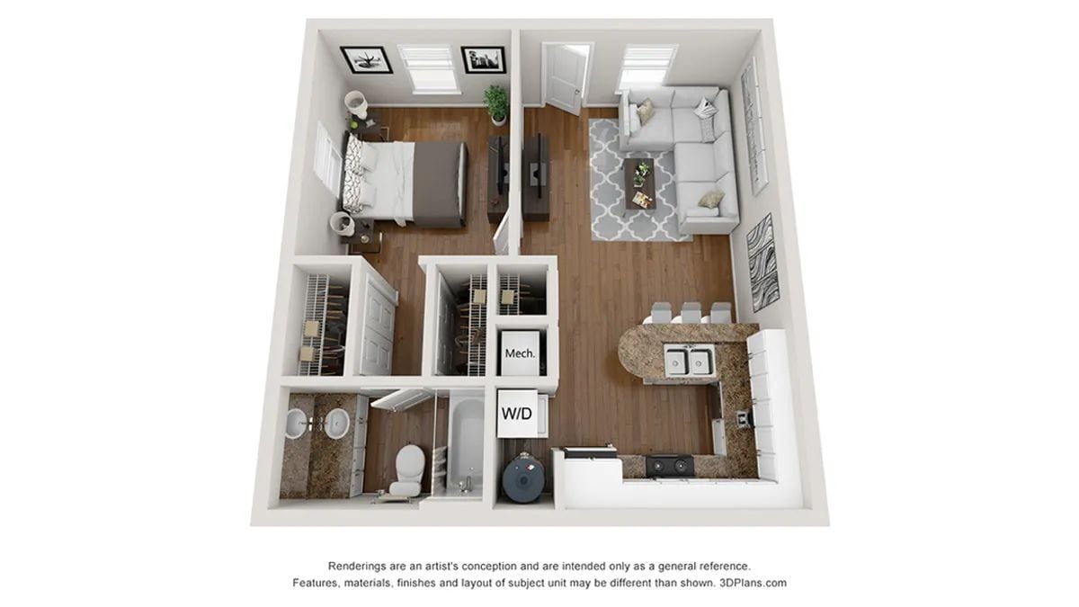 A photo of our 1x1 floor plan, The Carolina. - The Carolina