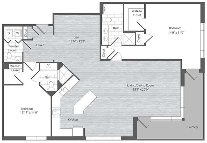 Floor Plan - 2 Bed 2.5 Bath Den - BDP2