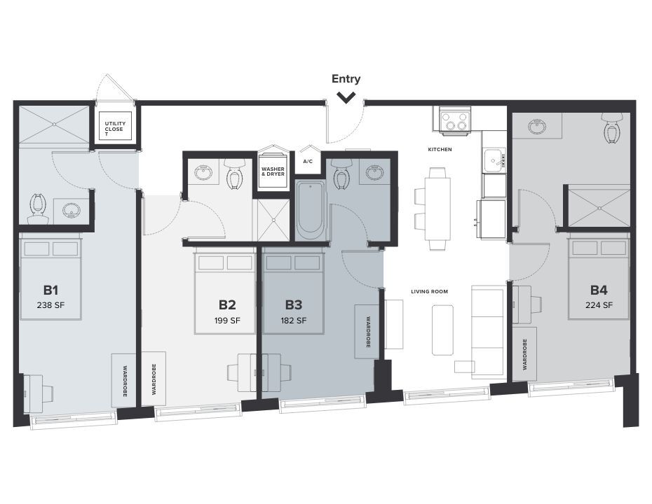 Floor Plan - D2: Rent-By-Bedroom