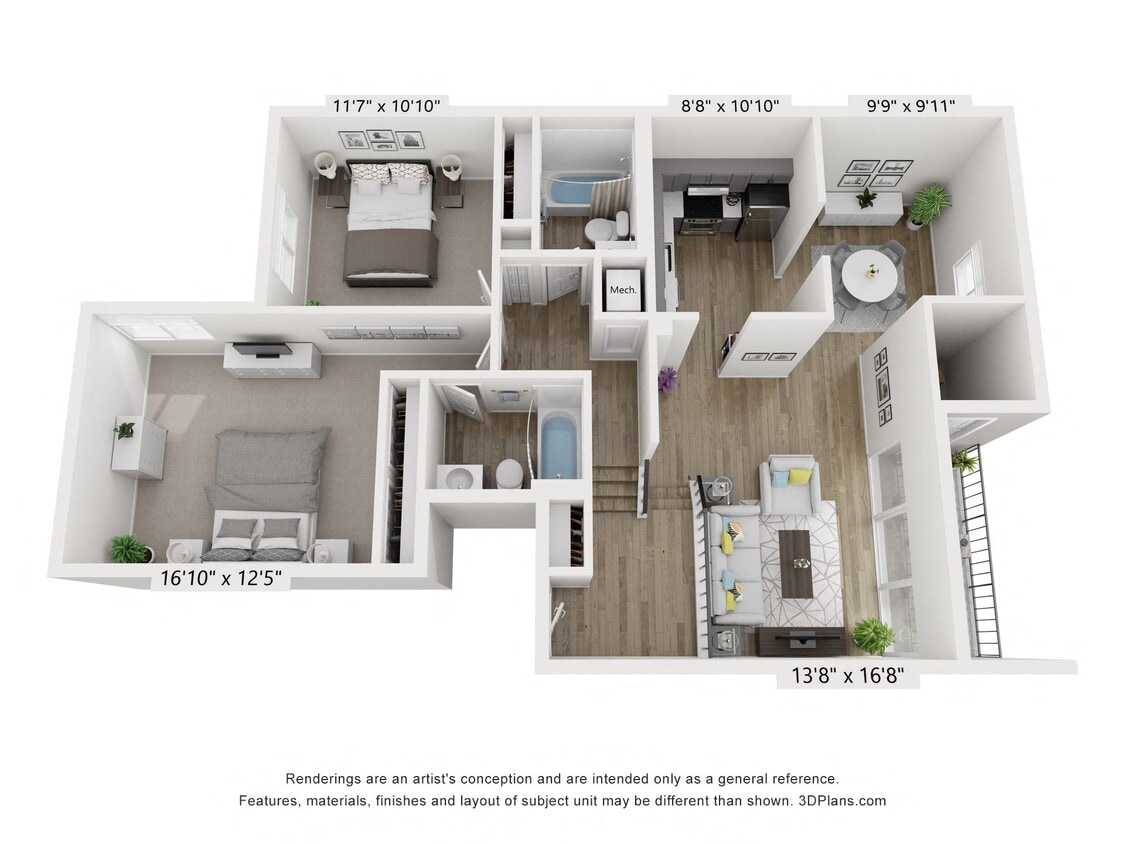Floor Plan - C - 2BR 2BA (1010sf)