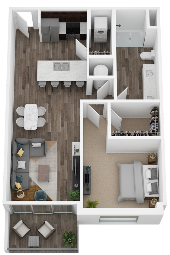 1Bd w Balcony.png - One Bed/One Bath/Balcony