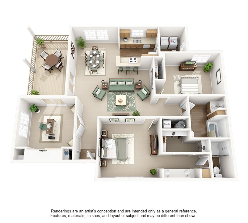 Plan E - 3 Bedroom 2 Bathroom with Office