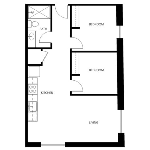 2 Bed | 1 Bath | 634-651 SQ FT - B1-AB