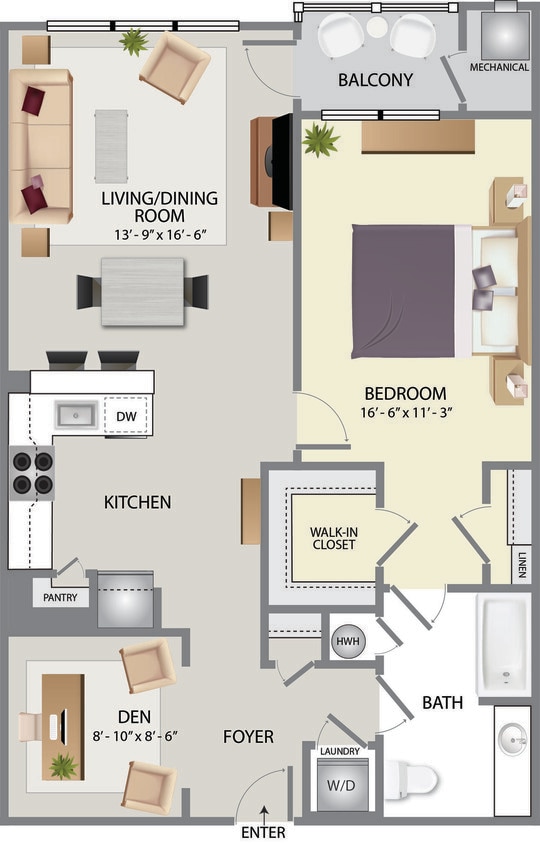 Floor Plan - 1-Den-B