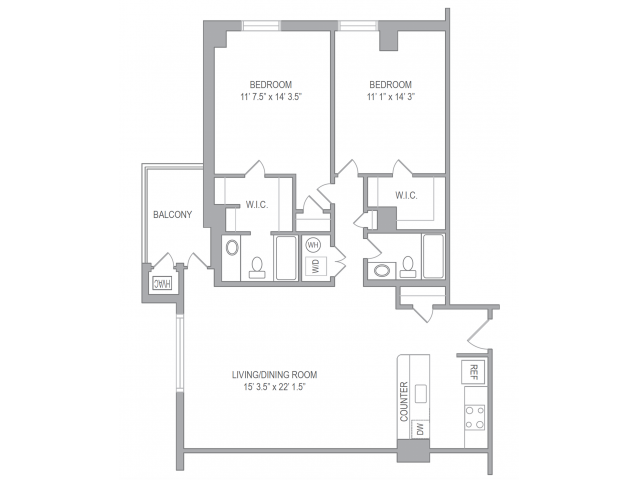 Floor Plan - 2BR/2BA FURNISHED (30-DAY STAY AVAILABLE)